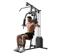 Homcom multiestación musculación, máquina de musculación con prensa de pecho, placas de peso de 45 kg, curl de piernas y polea mariposa, carga 100 kg, para entrenamiento casa gimnasio, negro