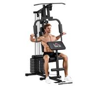 Homcom multiestación musculación, máquina de musculación con prensa de pecho, placas de peso de 45 kg, curl de piernas y brazos, polea mariposa, carga 100 kg, para entrenamiento casa gimnasio, negro