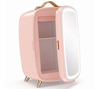 HOMCOM Nevera para Cosméticos Pequeña con Capacidad de 6 L Puerta con Espejo y Luces LED Ajustables 24,3x19,4x35,6 cm Rosa Aosom España