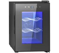 HOMCOM Nevera Vinos 6 Botellas 17L con Luz LED Interior Pantalla Táctil y Temperatura Regulable Negro