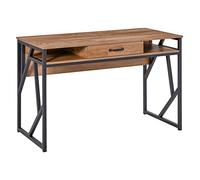 HOMCOM Oficina Estilo Industrial Dom. Cajón de 120 x 60 x 76 cm + 2 nichos Base de Metal, Color Negro, Bandeja de Madera Nogal