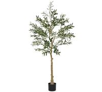 HOMCOM Olivo Artificial 150 cm Planta Artificial Decorativa Grande Árbol Artificial de Interior con 32 Aceitunas Decoración para Hogar Oficina Balcón Dormitorio Verde