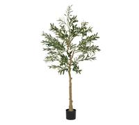 Homcom olivo artificial 150 cm planta artificial decorativa grande árbol artificial de interior con 32 aceitunas decoración para hogar oficina balcón dormitorio verde 15 cm