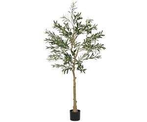 HOMCOM Olivo Artificial 150 cm Planta Artificial Decorativa Grande Árbol Artificial de Interior con 32 Aceitunas Decoración para Hogar Oficina Balcón Dormitorio Verde