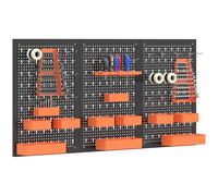 HOMCOM Organizador de Herramientas de Pared de 33 Piezas 120x60 cm, Paneles de Herramientas de Pared con Ganchos, Contenedores y Estantes, para Garajes, Negro y Naranja