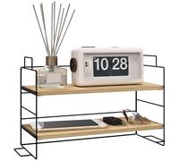 HOMCOM Organizador de Oficina, Estante de Almacenamiento de Escritorio de 2 Niveles, Estante de Madera y Estructura Metal Negro, 42 x 16,5 x 24,5 cm