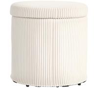 HOMCOM Otomana Redonda de Almacenamiento de 40 cm, reposapiés de Pana con Tapa y Patas extraíbles, Taburete de tocador para Sala de Estar, Dormitorio, Beige