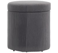 HOMCOM Otomana redonda de almacenamiento de 40 cm, reposapiés de pana con tapa y patas extraíbles, taburete de tocador para sala de estar, dormitorio, color gris