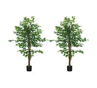 HOMCOM Pack 2 Ficus Artificiales con Troncos Naturales 150 cm Plantas Artificiales con Maceta y 882 Hojas Árboles Artificiales Decoración para Hogar Salón Oficina Verde