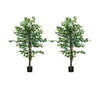 HOMCOM Pack 2 Ficus Artificiales con Troncos Naturales 150 cm Plantas Artificiales con Maceta y 882 Hojas Árboles Artificiales Decoración para Hogar Salón Oficina Verde