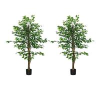 HOMCOM Pack 2 Ficus Artificiales con Troncos Naturales 150 cm Plantas Artificiales con Maceta y 882 Hojas Árboles Artificiales Decoración para Hogar Salón Oficina Verde