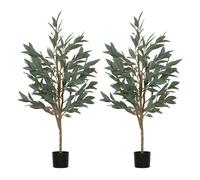 Homcom pack de 2 árboles artificiales de laurel 150 cm plantas artificiales decorativa para interior hogar oficina dormitorio verde