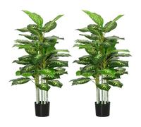 HOMCOM Pack de 2 Árboles Artificiales de Perenne 120 cm Planta Artificial Decorativa Grande para Hogar Oficina Dormitorio Verde