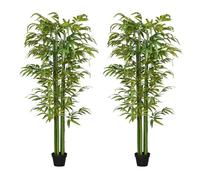 HOMCOM Pack de 2 Bambú Artificiales en Maceta 180 cm Plantas Artificiales para Interiores para Decoración de Salón Oficina Hogar Verde