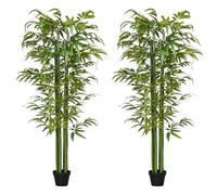 HOMCOM Pack de 2 Bambú Artificiales en Maceta 180 cm Plantas Artificiales para Interiores para Decoración de Salón Oficina Hogar Verde