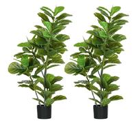 HOMCOM Pack de 2 Ficus Artificiales 110 cm Plantas Artificiales con 90 Hojas Musgo y Maceta para Interior Verde Aosom España