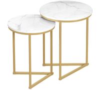 HOMCOM Pack de 2 Mesas Auxiliares Mesa de Centro Moderna con Patas de Acero Doradas para Salón Dormitorio Blanco y Dorado Aosom España