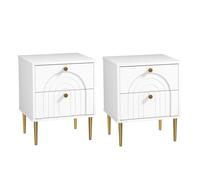 HOMCOM Pack de 2 Mesillas de Noche Dormitorio con 2 Cajones y Patas de Acero Estilo Moderno 40x35x50 cm Blanco