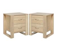 HOMCOM Pack de 2 Mesitas de Noche con 2 Cajones Patas 48x39x54 cm Natural | Base Elevada, para Dormitorio, Mesa Lateral, para Sala de Estar, Estilo Moderno