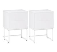 HOMCOM Pack de 2 Mesitas de Noche Estrechas Mesillas de Noche Dormitorio con 2 Cajones Apertura por Presión y Patas de Acero Estilo Moderno 40x30x55 cm Blanco