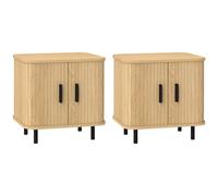 HOMCOM Pack de 2 Mesitas de Noche Mesillas de Noche Dormitorio con Puertas Correderas 2 Estantes y Patas de Acero Estilo Escandinavo para Salón 48x40x48 cm Roble
