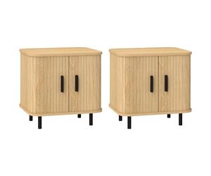 HOMCOM Pack de 2 Mesitas de Noche Mesillas de Noche Dormitorio con Puertas Correderas 2 Estantes y Patas de Acero Estilo Escandinavo para Salón 48x40x48 cm Roble