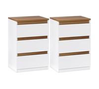 HOMCOM Pack de 2 Mesitas de Noche Mesillas de Noche Dormitorio Estrechas con 3 Cajones Estilo Moderno 40x30x59,5 cm Blanco