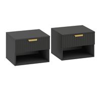 HOMCOM Pack de 2 mesitas de noche suspendidas, mesitas de noche murales con cajón y nicho, moderno, 40x34x29cm, negro