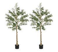 HOMCOM Pack de 2 Olivos Artificiales 150 cm Plantas Artificiales Decorativas Grandes Árboles Artificiales de Interior con 32 Aceitunas Decoración para Hogar Oficina Balcón Dormitorio Verde