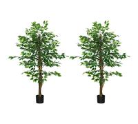 HOMCOM Pack de 2 Plantas Artificiales con Troncos Naturales 150 cm Ficus Sintéticas con 882 Hojas Decoración para Hogar Verde Aosom España