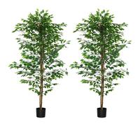 HOMCOM Pack de 2 Plantas Artificiales con Troncos Naturales 180 cm Ficus Sintética con 1260 Hojas Decoración para Hogar Verde Aosom España