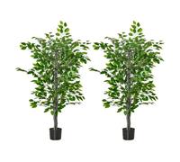 Homcom pack de 2 plantas ficus artificiales 135 cm en maceta con 756 hojas plantas artificiales decorativas para interior hogar salón oficina verde 15 cm
