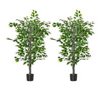 HOMCOM Pack de 2 Plantas Ficus Artificiales 135 cm en Maceta con 756 Hojas Plantas Artificiales Decorativas para Interior Hogar Salón Oficina Verde