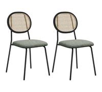 HOMCOM Pack de 2 Sillas de Comedor Sillas de Cocina con Respaldo de Ratán Sintético y Marco de Acero para Salón 44x54x87 cm Verde Oscuro y Negro