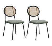 HOMCOM Pack de 2 Sillas de Comedor Ratán 44x54x87 cm Verde Oscuro y Negro | Sillas de Cocina, Respaldo de Ratán Sintético, Marco de Acero, para Salón