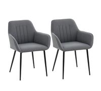 HOMCOM Pack de 2 Sillas de Comedor, Sillas de Cocina Modernas, con Asiento Acolchado y Tapizado, Respaldo Curvo, Reposabrazos, Patas de Metal, para Salón, Gris Oscuro