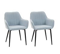 HOMCOM Pack de 2 Sillas de Comedor, Sillas de Cocina Modernas, con Asiento Acolchado y Tapizado, Respaldo Curvo, Reposabrazos, Patas de Metal, para Salón, Azul