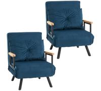 HOMCOM Pack de 2 Sofás Cama de 1 Plaza Plegables Oficina 63x73x81 cm Azul | Tapizados en Terciopelo, Respaldo Ajustable de 5 Niveles, Almohadas Acolchadas, Dormitorio, Salón