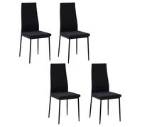 HOMCOM Pack de 4 Sillas de Comedor Modernas, Sillas de Cocina Tapizadas en Lino Sintético con Respaldo Alto y Patas de Metal, para Salón, Negro
