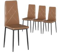 HOMCOM Pack de 4 Sillas de Comedor, Sillas de Cocina Modernas, Tapizadas de Cuero Sintética, Respaldo Alto, Asiento Acolchado, Patas de Acero, Marrón