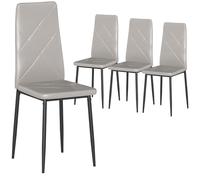 HOMCOM Pack de 4 Sillas de Comedor, Sillas de Cocina Modernas, Tapizadas de Cuero Sintética, Respaldo Alto, Asiento Acolchado, Patas de Acero, Gris