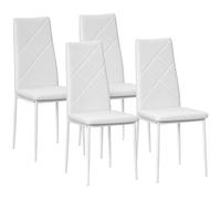 HOMCOM Pack de 4 Sillas de Comedor, Sillas de Cocina Modernas, Tapizadas de Cuero Sintética, Respaldo Alto, Asiento Acolchado, Patas de Acero, Blanco