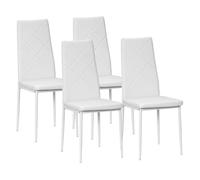 HOMCOM Pack de 4 Sillas de Comedor, Sillas de Cocina Modernas, Tapizadas de Cuero Sintética, Respaldo Alto, Asiento Acolchado, Patas de Acero, Blanco