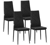 HOMCOM Pack de 4 Sillas de Comedor, Sillas de Cocina Modernas, Tapizadas de Cuero Sintética, Respaldo Alto, Asiento Acolchado, Patas de Acero, Negro