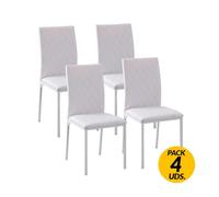 HOMCOM Pack de 4 Sillas de Comedor, Sillas de Cocinas Modernas, Respaldo Alto con Costuras Decorativas de Diamantes, Tapizadas en Cuero Sintético, Patas de Acero, Carga 120 kg, Blanco