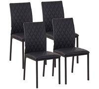 HOMCOM Pack de 4 Sillas de Comedor, Sillas de Cocinas Modernas, Respaldo Alto con Costuras Decorativas de Diamantes, Tapizadas en Cuero Sintético, Patas de Acero, Negro