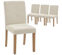 HOMCOM Pack de 4 Sillas de Comedor, Sillas de Cocinas Modernas, Respaldo Alto, Tapizadas en Pana, Asiento Acolchado, Patas de Madera, para Salón, Beige