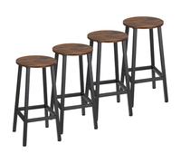 HOMCOM Pack de 4 Taburetes Altos de Cocina Altura 65 cm Taburetes de Bar Sillas de Bar con Patas de Acero y Reposapiés para Salón Comedor Bar Carga 75 kg Marrón Rústico y Negro