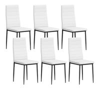 HOMCOM Pack de 6 Sillas de Comedor Modernas, Sillas de Cocina Tapizadas en Lino Sintético con Respaldo Alto y Patas de Metal, para Salón, Blanco
