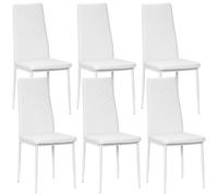 HOMCOM Pack de 6 Sillas de Comedor, Sillas de Cocina Modernas, Tapizadas de Cuero Sintético, Respaldo Alto, Asiento Acolchado, Patas de Acero, Blanco